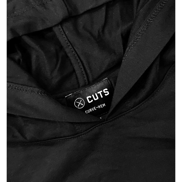 Cuts Clothing Men's Hoodie Curve Hem Signature Fit Long Sleeve Shirt - Black - Picture 7 of 8